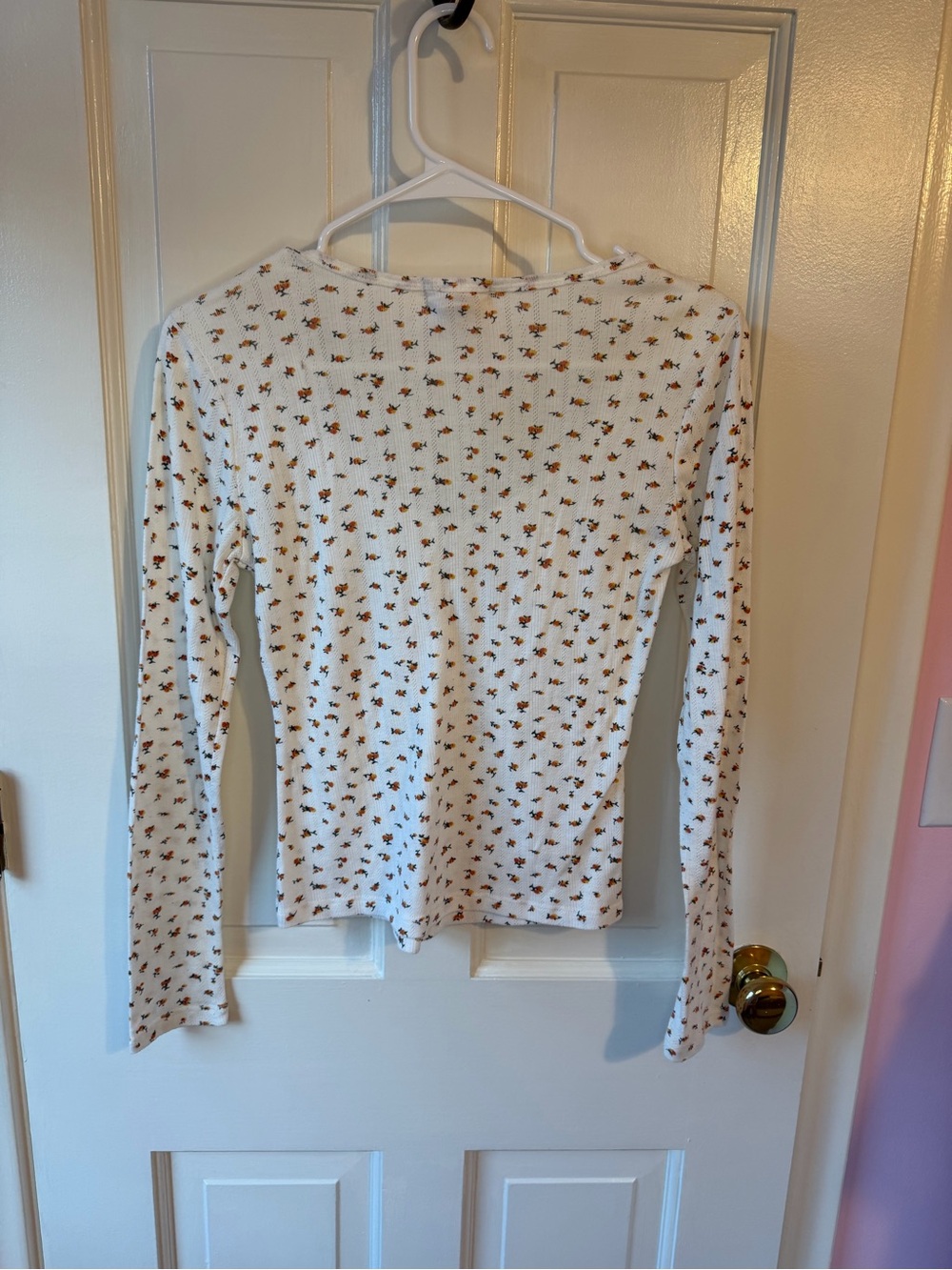 Altar'd State Cream Ribbed Long-Sleeve Floral Top - Picture 4 of 7